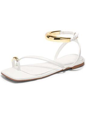 🆕Women's White Strappy Flat Sandals Flip Flops Open Toe Ring Sandals